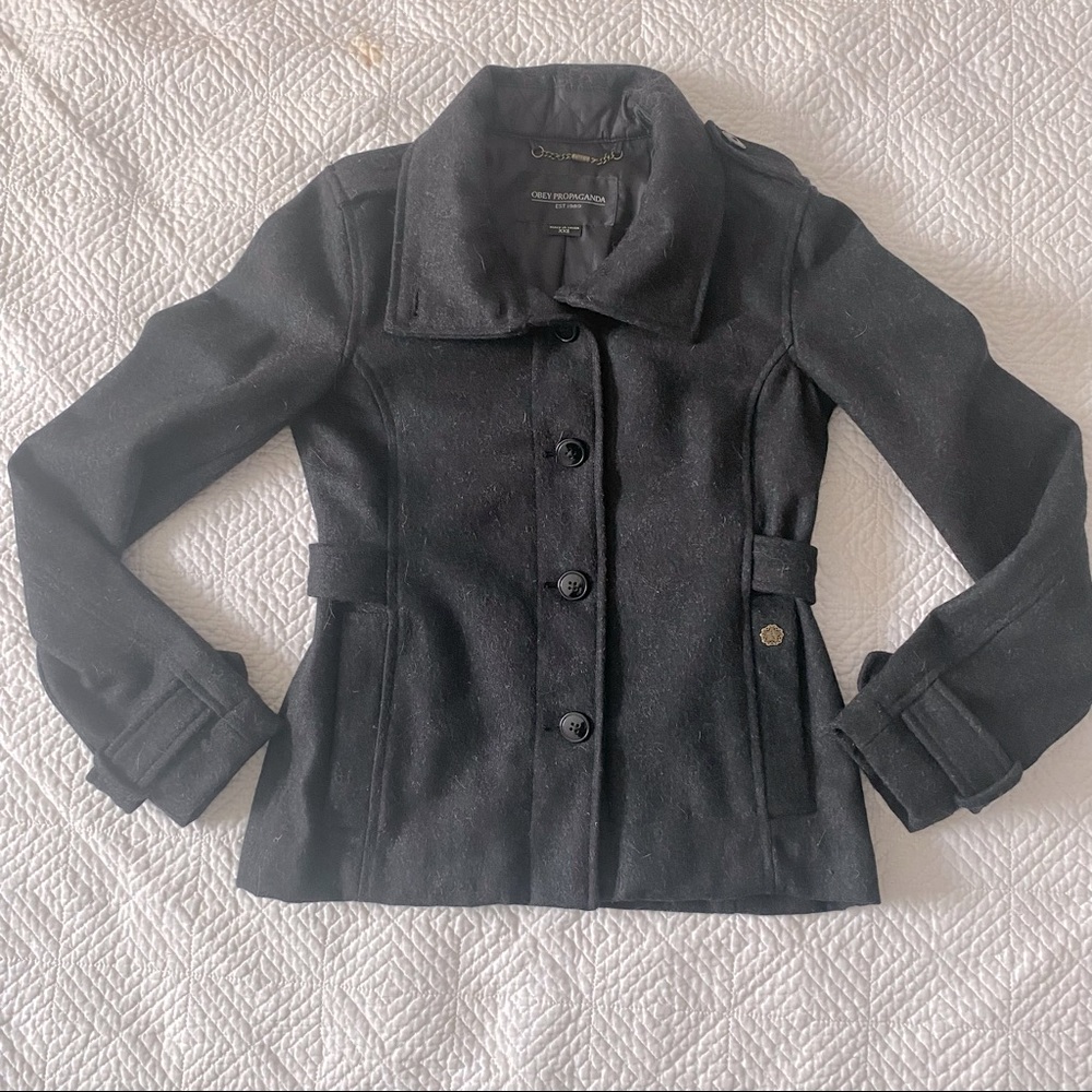 Obey Gray Wool Utility Jacket Fall Spring Coat Xxs - image 1
